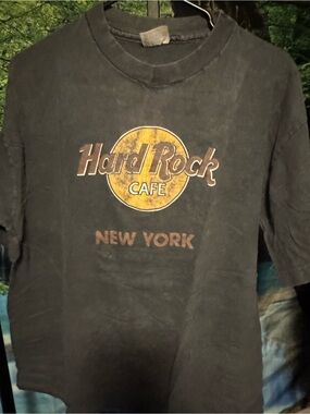 Vintage Hard Rock Cafe New York Logo Tee - Black with Yellow Print
